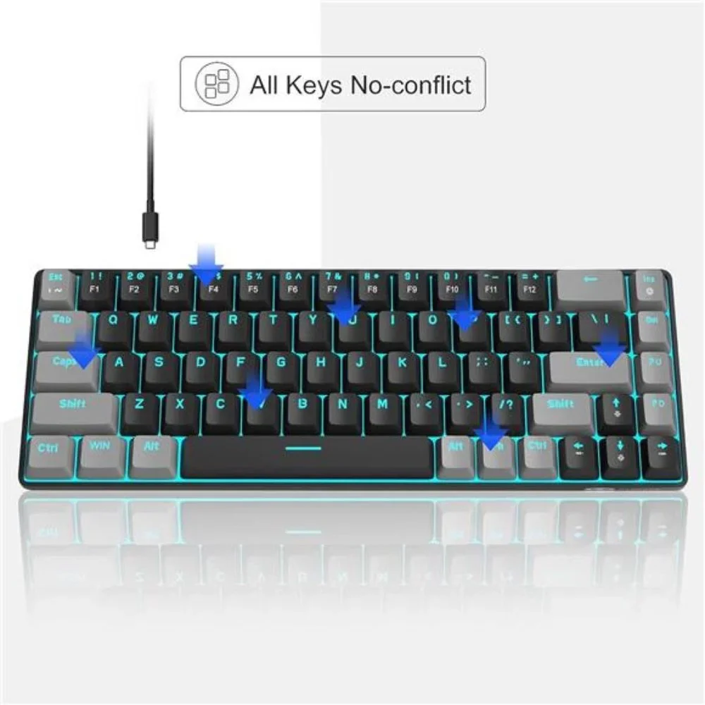 Portable 60% Mechanical Gaming Keyboard, MK-Box LED Backlit Compact 68 Keys